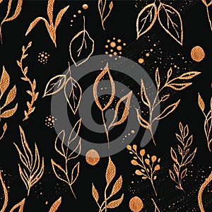 Seamless pattern with Gold leaves. Perfect for wallpaper, fashin, textile and wedding cards, invitations