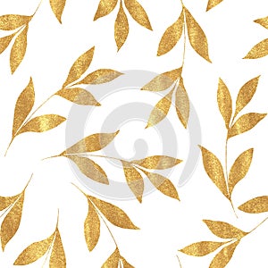 Bezešvý vzor zlato listy na bílém 