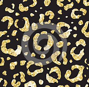 Seamless pattern of gold leopard print on black