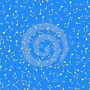Seamless pattern gold Musical notes on blue background. Vector