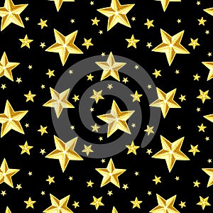 Seamless pattern with gold stars on black.