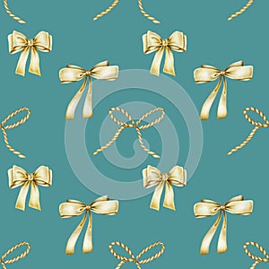 Seamless pattern of golden bows
