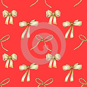 Seamless pattern of golden bows