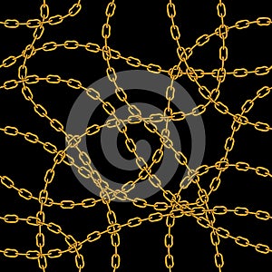 seamless pattern golden chains on black background, vector illustration