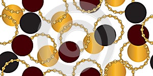Seamless Pattern of Golden Chains and Colored Circles, Ready for Textile Prints.
