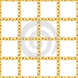 Seamless pattern of golden chains on white background. Repeat design ready for decor, fabric, prints, textile.