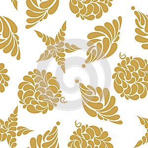 seamless pattern of Golden Christmas tree toys on a white background. Christmas and new year