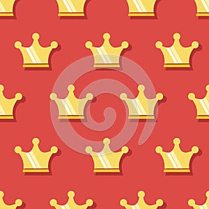 Seamless pattern of golden crown on a red background