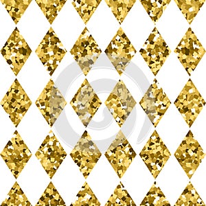 Seamless pattern golden diamonds isolated on white. Gold sparkling rhombus