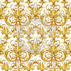 Seamless pattern golden lace. watercolor floral jewelry design.