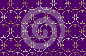 Seamless pattern. Golden rings and curls on purple background.