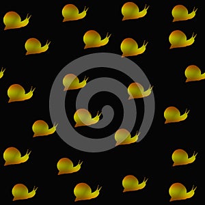 Seamless pattern of golden snails on a black background. Elegant template for background, wrapping paper, paper