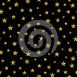 Seamless pattern with golden stars on a black background. It can