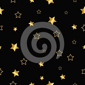 seamless pattern with golden stars on black stars