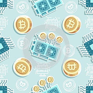 Seamless pattern GPU mining and CPU mining cartoon