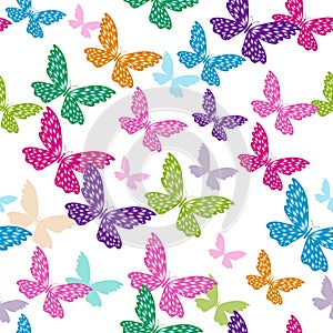 Seamless pattern with gradient colorful flying butterflies