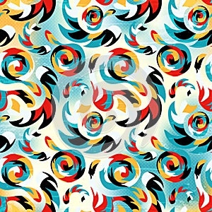 Seamless pattern of graffiti on a bright colored background abstraction