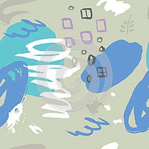 Seamless pattern with grange, inks, shapes elements. Vector.