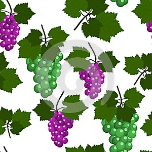 Seamless pattern with Grapes and leaves. Flat Design Illustration