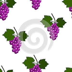 Seamless pattern with Grapes and leaves. Flat Design Illustration