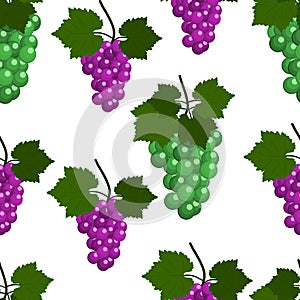 Seamless pattern with Grapes and leaves. Flat Design Illustration