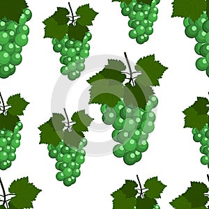 Seamless pattern with Grapes and leaves. Flat Design Illustration