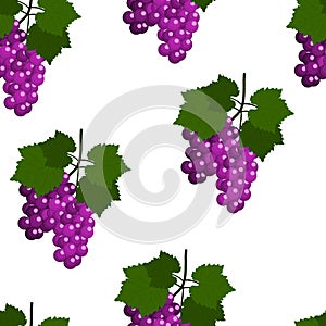 Seamless pattern with Grapes and leaves. Flat Design Vector Illustration