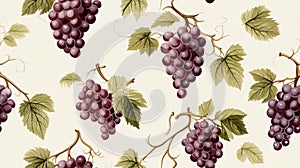 Seamless pattern with grapes. Vector illustration in retro style