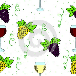 Seamless pattern with grapes and wine glass 3
