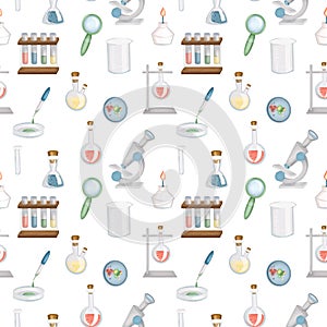 Seamless pattern of graphic elements on the science theme