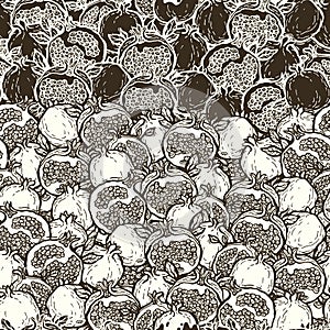 Seamless hand drawn pattern of the pomeganates