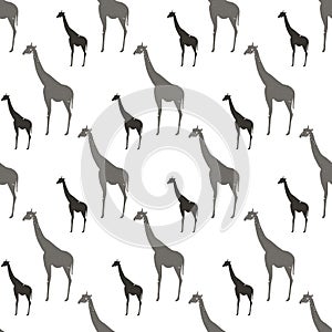 Seamless Pattern With Gray And Black Silhouette Giraffe Animals Ornament