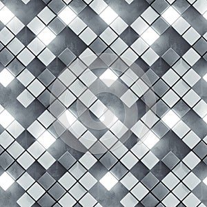 Seamless pattern of gray concrete and illuminating cubes 3D render