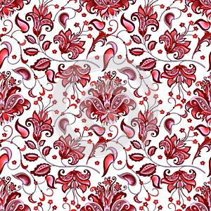 Seamless pattern with gray and red flowers