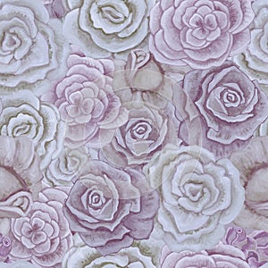 Seamless pattern with gray roses painted in watercolor.