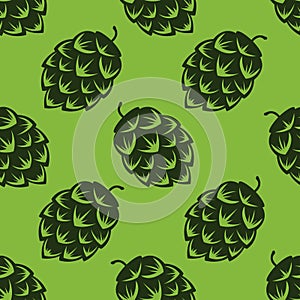 Seamless pattern with green beer hops, colorful vector illustration