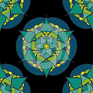 seamless pattern with green blue mandala