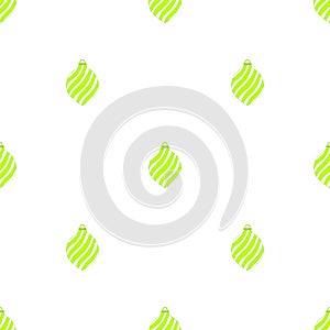 Seamless pattern with green christmas spiral toys on white background. Holiday christmas swirl toy for fir tree. Vector