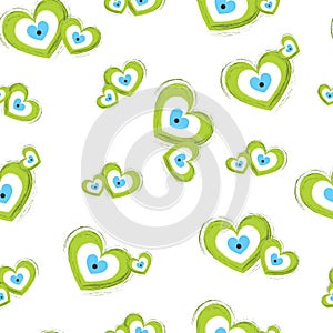 seamless pattern with green evil eye in heart shape