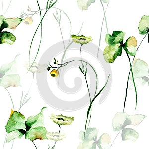 Seamless pattern with green flowers