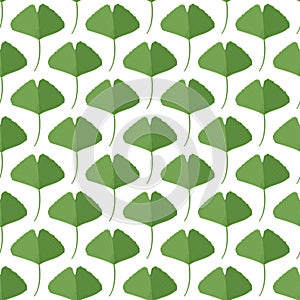 Seamless pattern with green ginkgo leaves. Natural simple background
