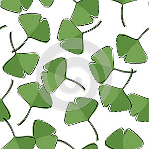 Seamless pattern with green ginkgo leaves. Natural simple background