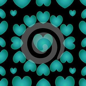 Seamless pattern with green hearts. Vector. Black background. The idea for the cover, Wallpaper, wall, cloth, case.