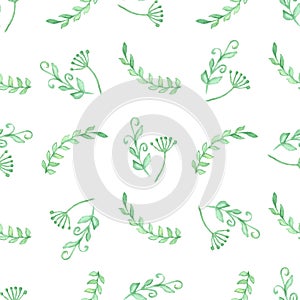 Seamless pattern with green leaf. Vector illustration. Watercolor painted background