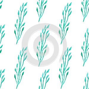 Seamless pattern with green leaf. Vector illustration. Watercolor painted background