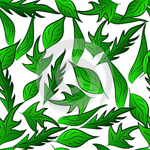 Seamless pattern green leafs bright summer