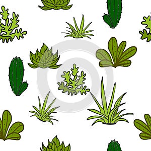 Seamless pattern with green leaves cactus, desert plants vector illustration isolated great for fabric, textile, gift wrapping