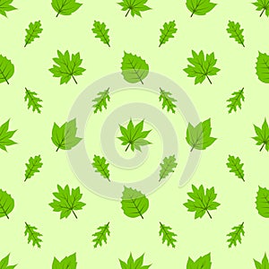 Seamless pattern with green leaves, vector illustration