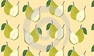 Seamless pattern with green pear. Fruit background. Vector print for fabric and wallpaper.