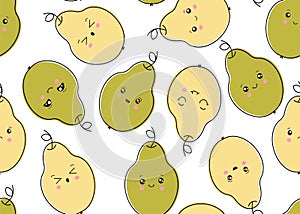 Seamless pattern green pears on a white background.Vector illustration for your design.